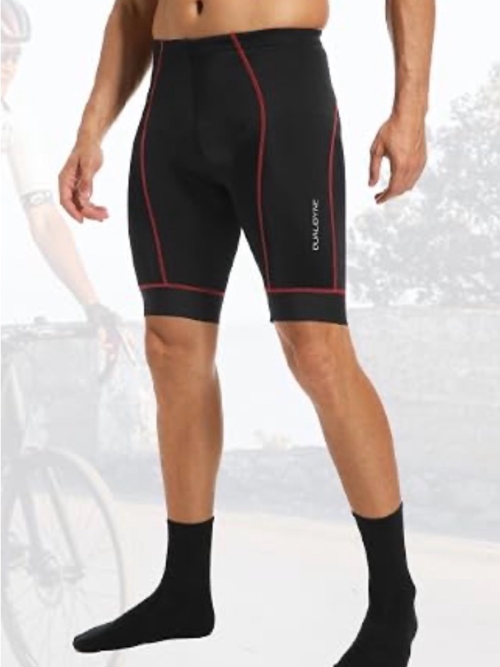 Qualidyne Men’s 3D Padded Cycling Shorts Silicone Leg Grippers Black Red Biking